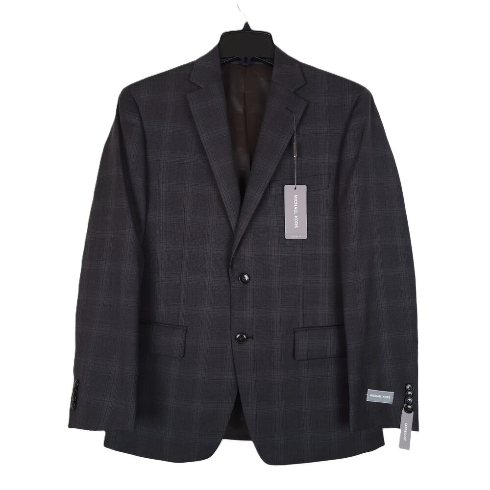Michael Kors Mens Classic Fit Suit Jacket Blazer 36R Charcoal Brown Plaid NWT